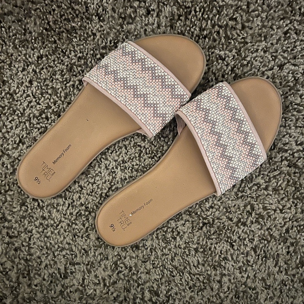 Pink, Grey, White, sparkly sandals with memory foam